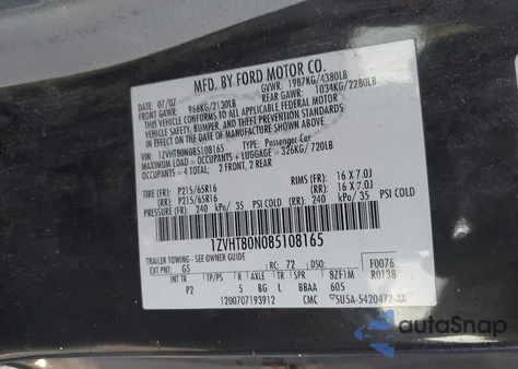 2008 Ford Mustang V6 Deluxe/V6 Premium из США, поврежденный, VIN 1ZVHT80N085108165